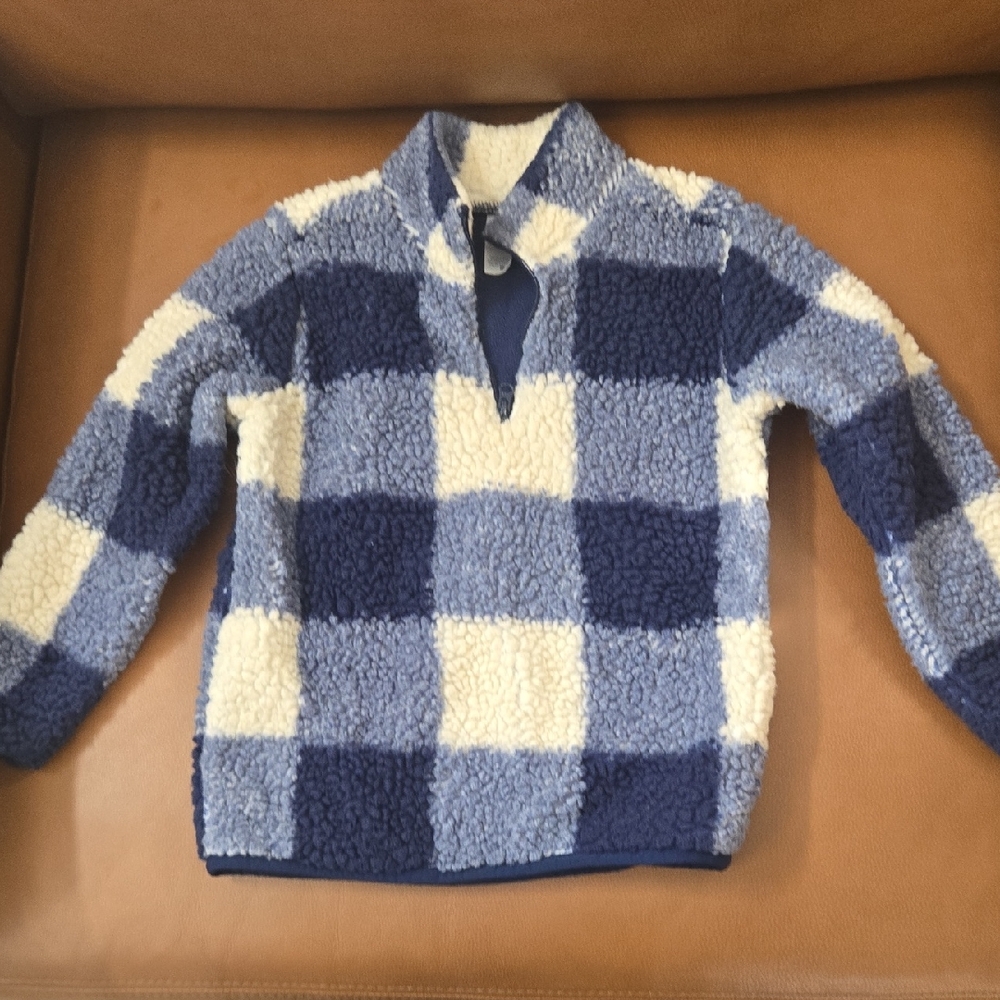 Carter's Navy and Cream Checkered Zip-Up Sweater